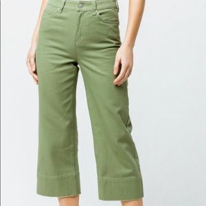 Boho Cropped Wide Leg Pants Green Jean Small